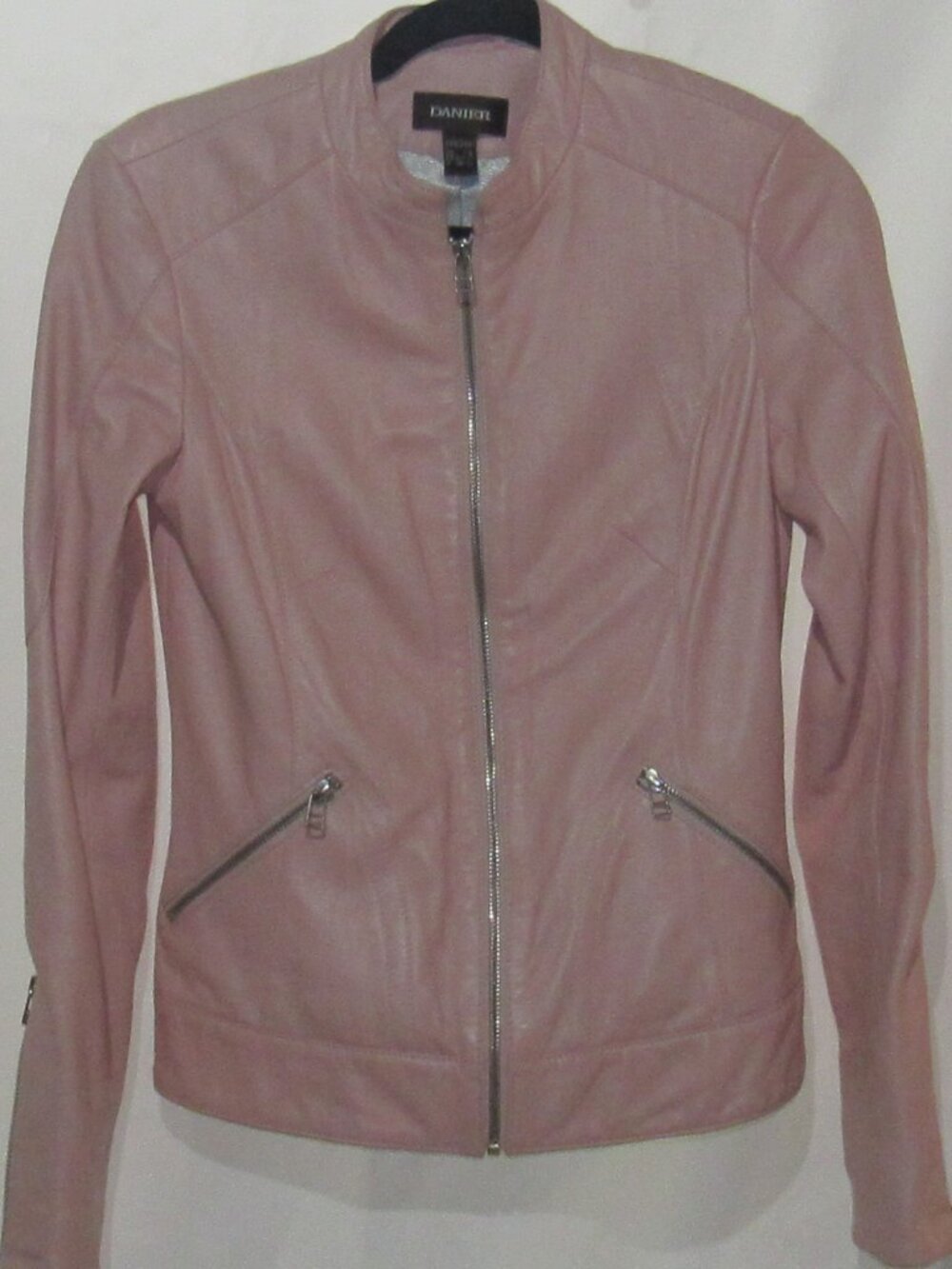 Danier Light Pink Moto Type Leather Jacket Size XS, Sleeve Zip, Front Pockets